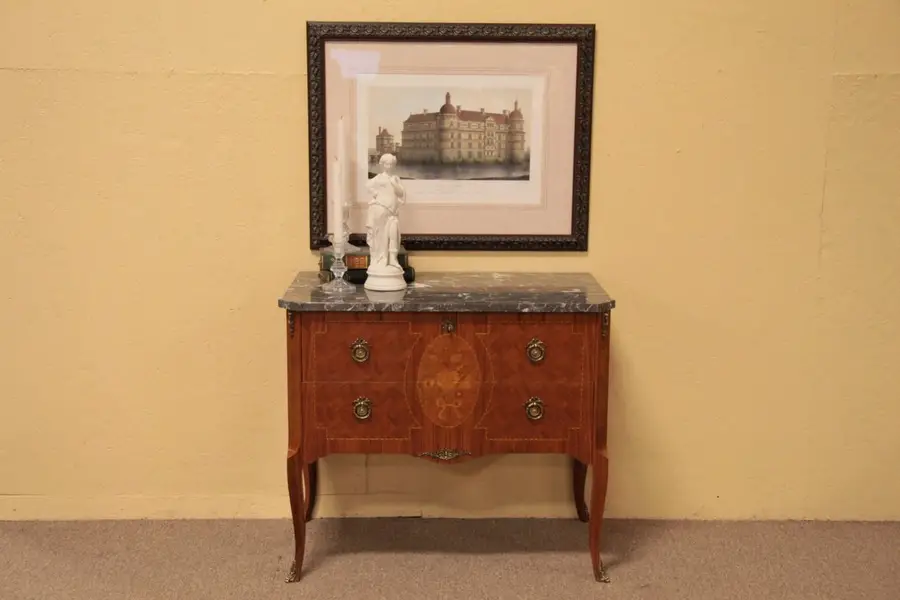 Photo of Swedish Marquetry & Marble Chest or Bedside Table