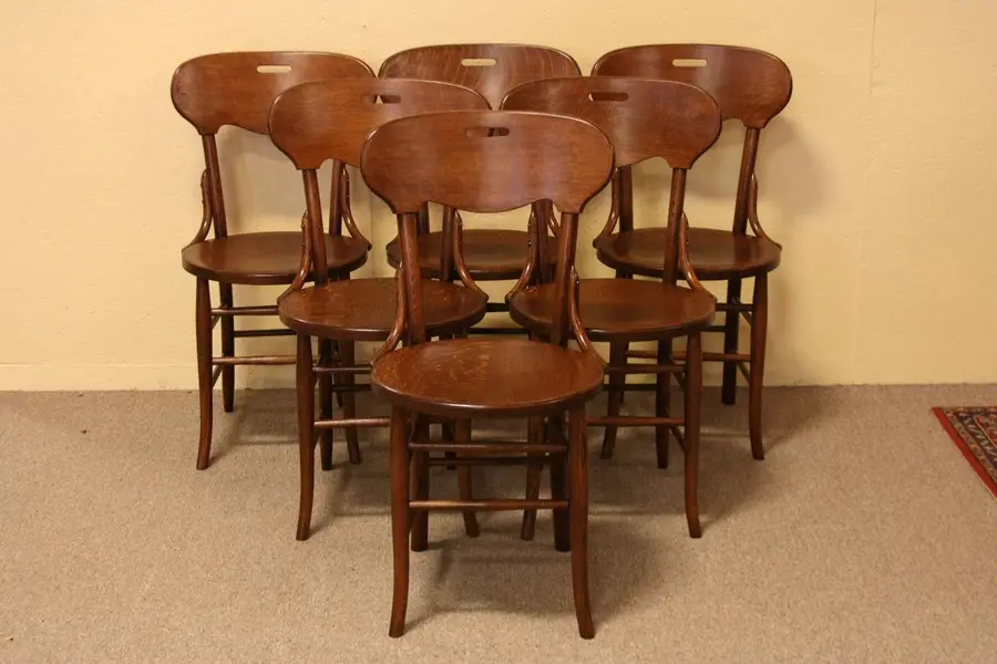 Photo of Set of 6 Solid Antique Quarter-sawn Oak Dining Chair