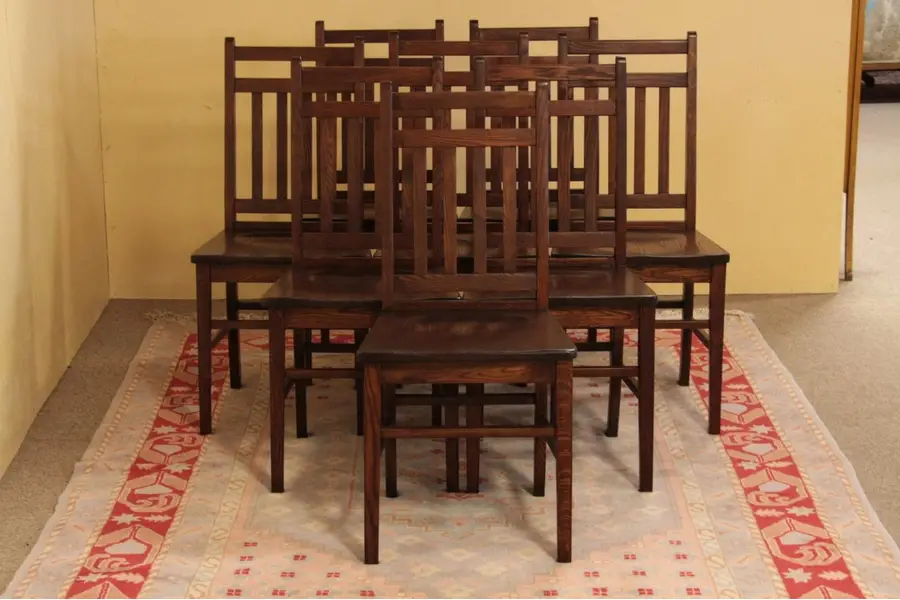 Photo of Set of 8 Arts & Crafts or Mission Oak Antique Chairs