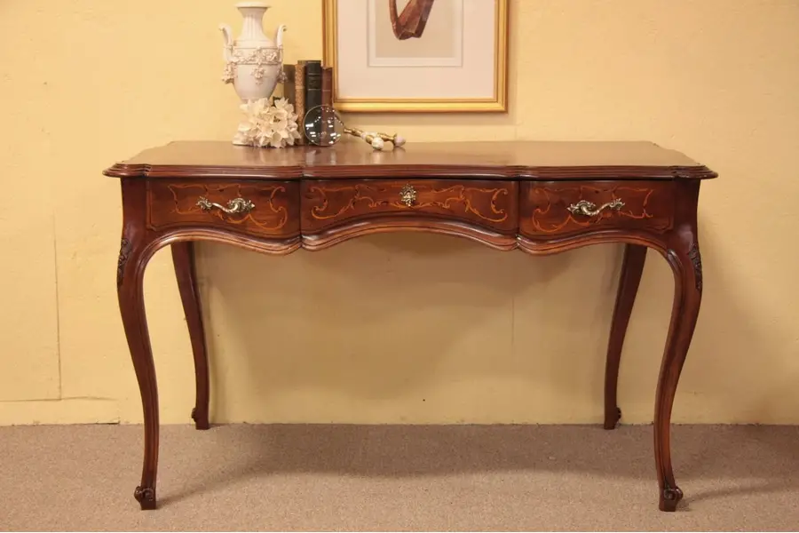Photo of French Marquetry Antique Carved Writing Desk