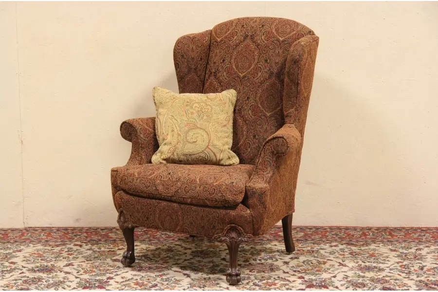 Photo of Wing Chair, 1925 Newly Upholstered Down Cushion, Paw Feet