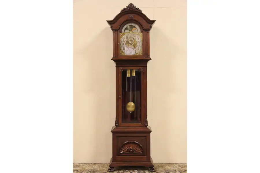 Photo of Elite German 1900 Antique Tall Case Grandfather Clock, Tubular Chimes