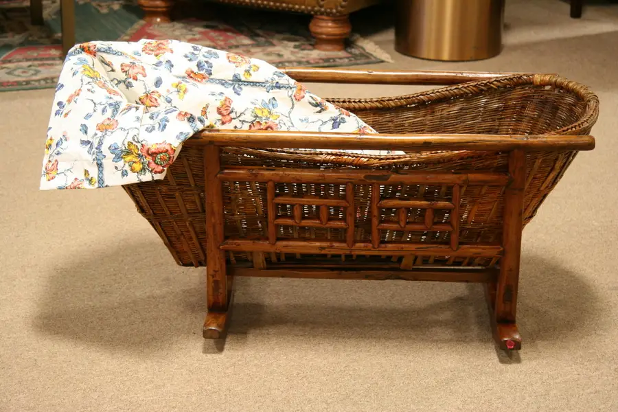 Photo of Chinese Country Wicker Antique Baby Cradle