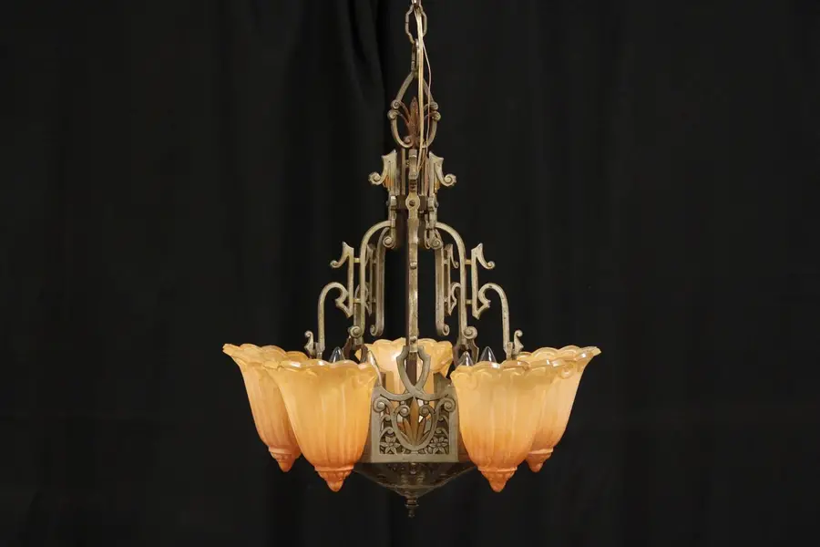 Photo of Art Deco Fleur de Lis 1936 Chandelier Ceiling Light Fixture