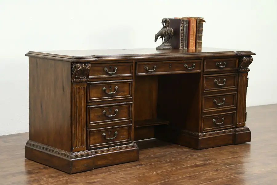 Photo of Traditional Carved Computer Desk Credenza, Signed Sligh Laredo 2009