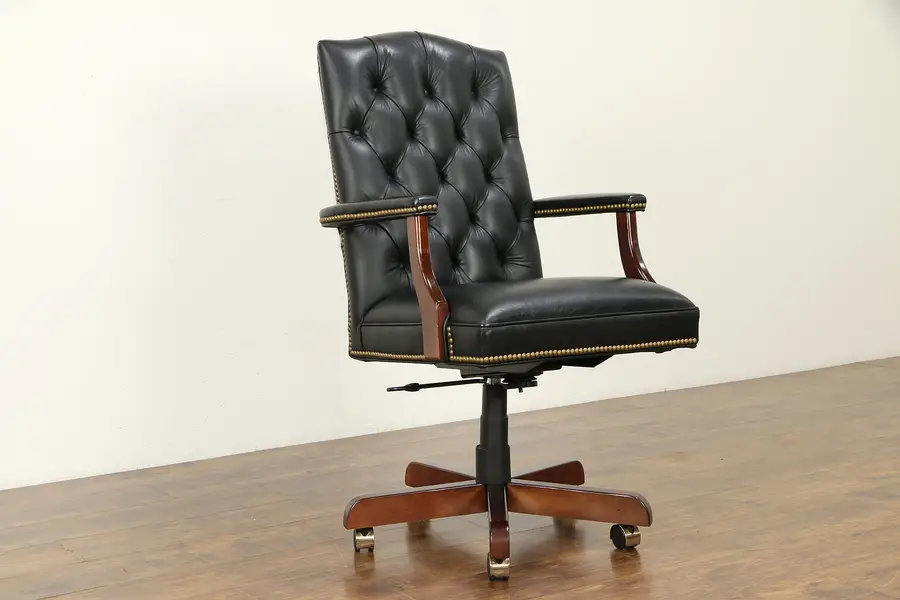 Photo of Tufted Leather Vintage Swivel Adjustable Desk Chair, Jasper