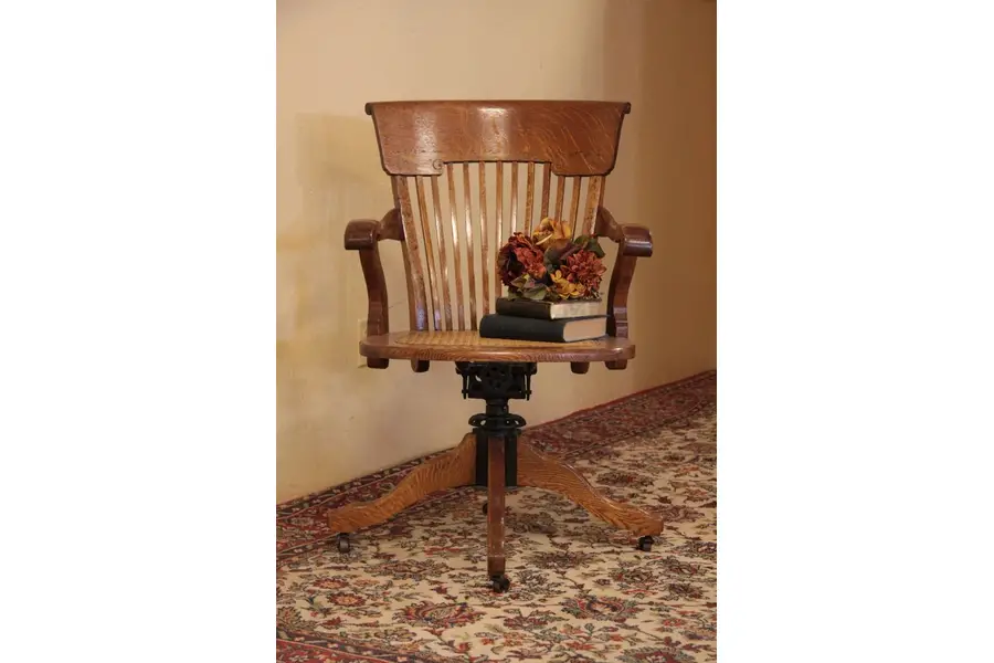 Photo of Swivel Victorian Antique Oak Desk Chair