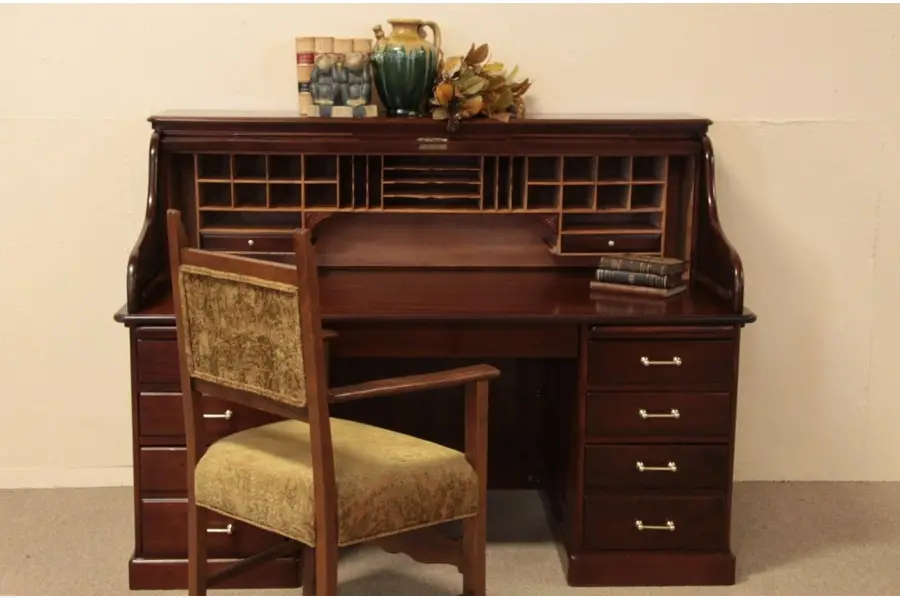 Photo of Antique 5'6" Mahogany Rolltop Desk, Raised Panels
