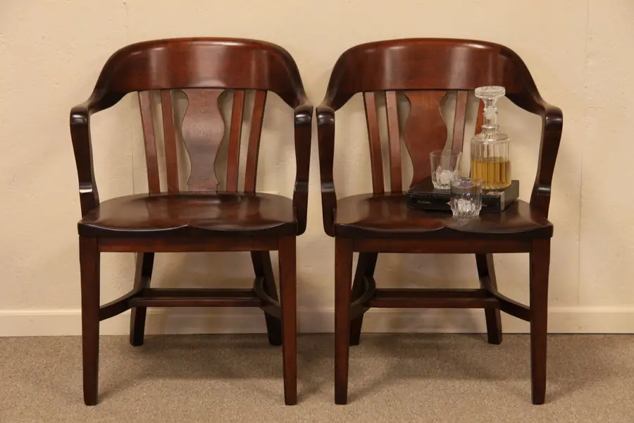 Photo of Pair of Antique Banker's Armchairs, Solid Birch
