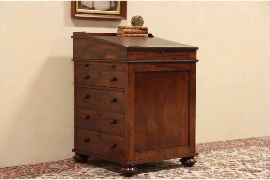 Photo of Ship Captain 1875 Desk, Secret Drawers, Sliding Leather Top & Shelf