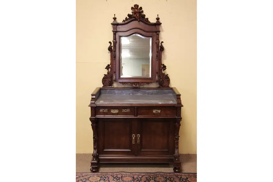 Photo of Server or Chest with Mirror, Marble & Cherubs