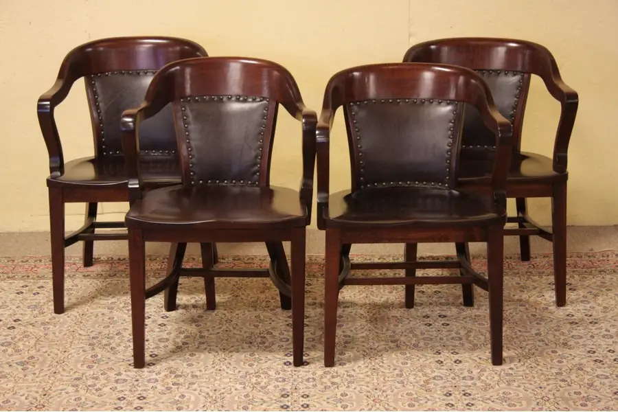 Photo of Set of 4 Banker's Armchairs, Leather