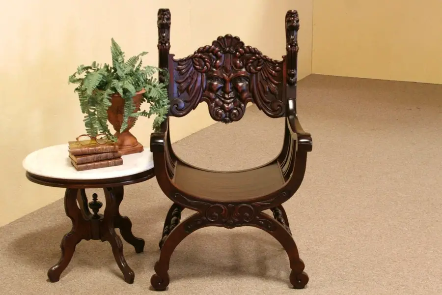 Photo of North Wind & Lion Carved Throne or Hall Chair