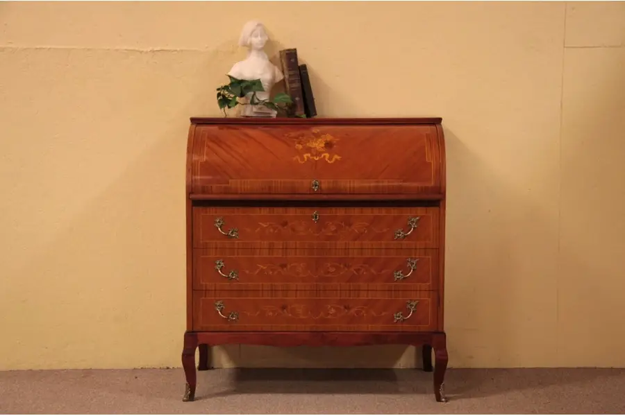 Photo of Marquetry Rolltop Secretary Desk, Rosewood