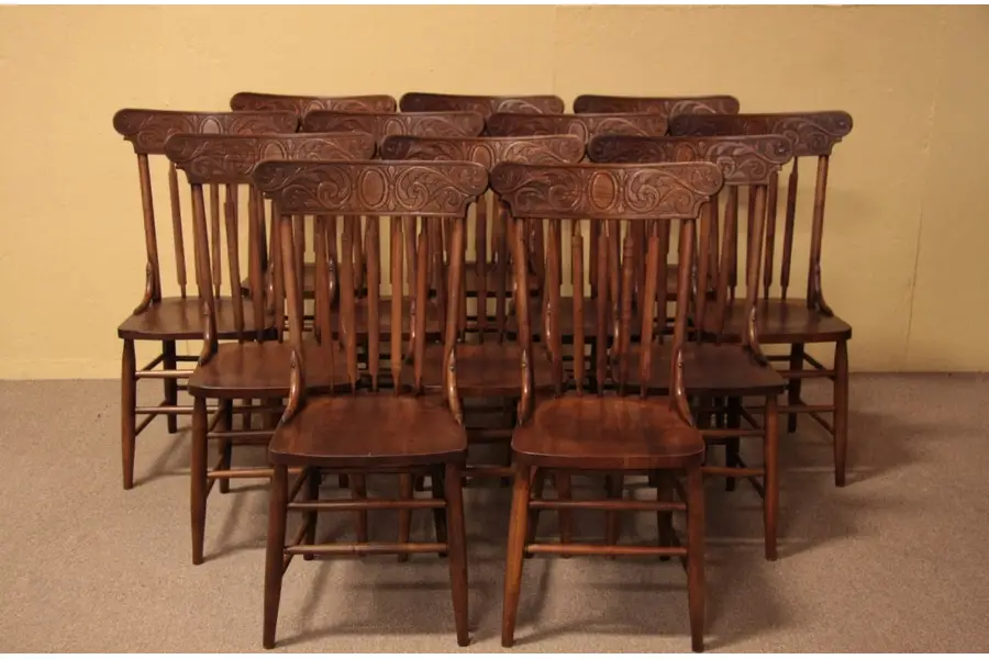 Photo of Set of 12 Victorian Pressback Dining Chairs