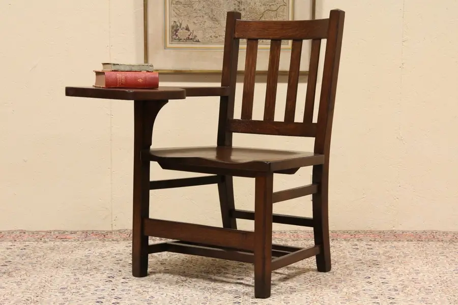 Photo of Arts & Crafts Mission Oak Student Chair with Desk