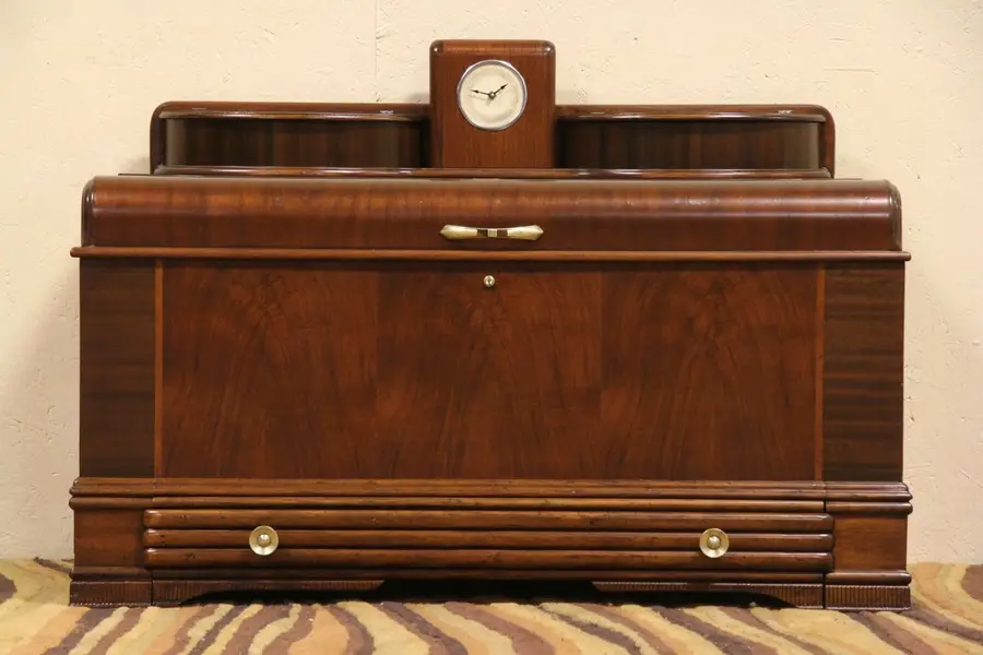 Photo of Art Deco Waterfall 1935 Cedar Chest, Clock & Jewelry Boxes