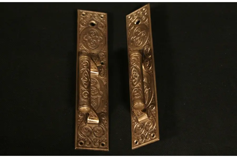 Photo of Pair Bronze 1870 Antique Door Handles or Pulls with Backplates