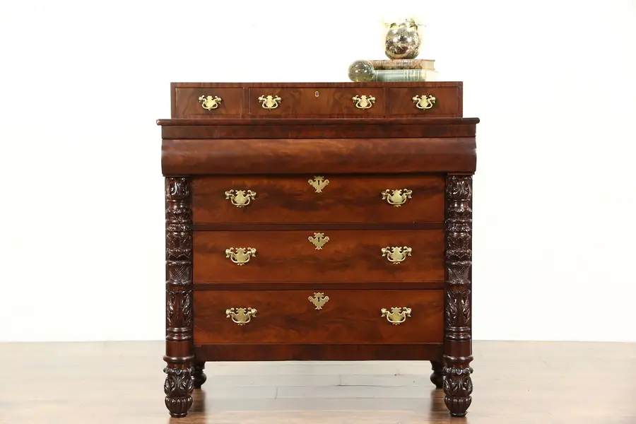 Photo of Empire 1830's Antique Mahogany Chest or Dresser, Acanthus Carved Columns