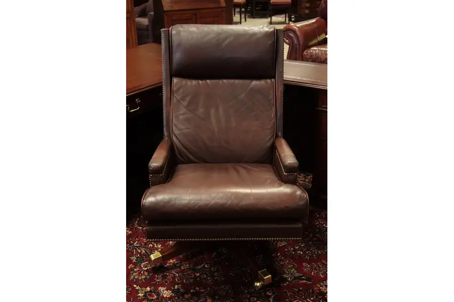 Photo of Baker Leather Executive Chair, Mahogany & Brass Base