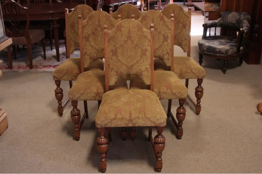 Photo of Set of 6 Carved Oak Dining Chairs, 1915