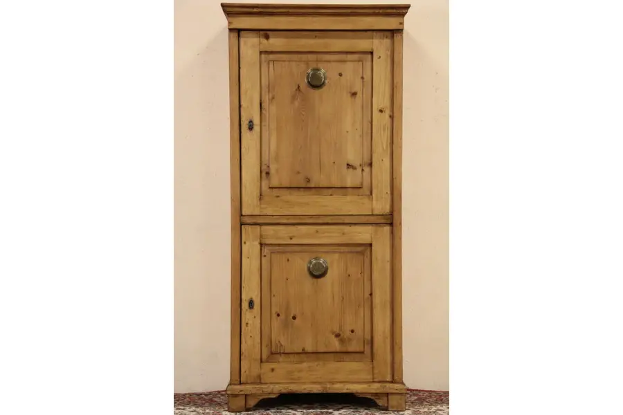 Photo of Bohemian Country Pine 1900 Antique Linen Cabinet or Pantry Cupboard