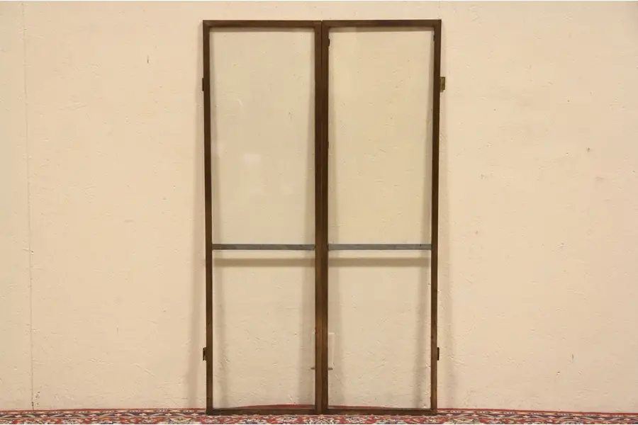 Photo of Pair Salvage Antique Bank Windows, Bronze Frames