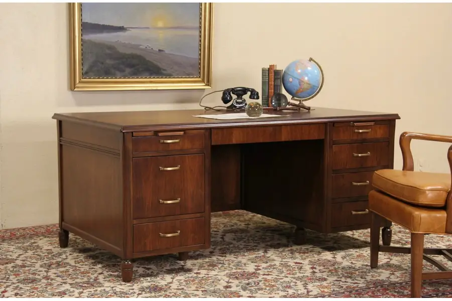 Photo of Executive 1950 Vintage Walnut Desk, Jasper of Indiana