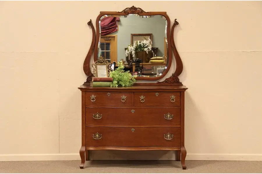 Photo of Victorian Oak Dresser or Chest, Beveled Mirror