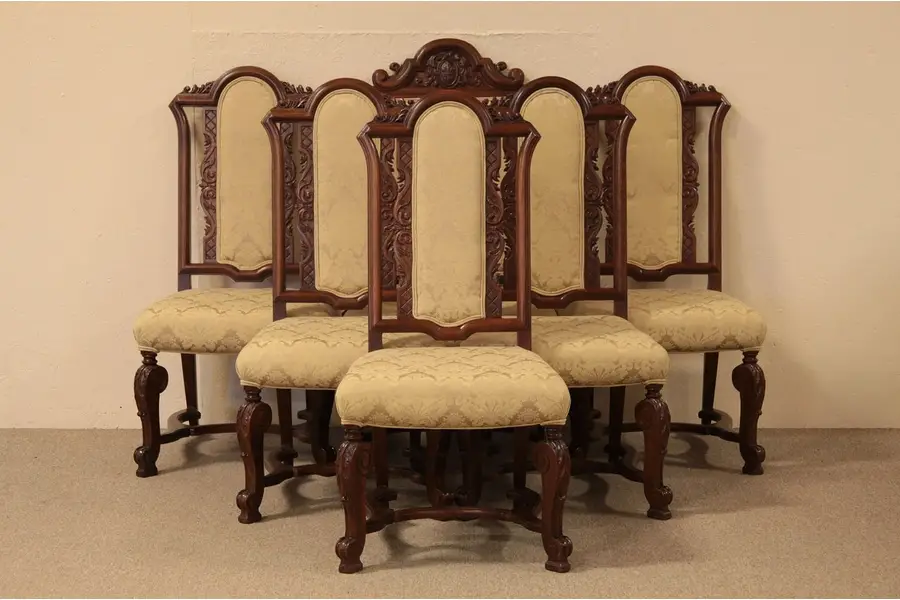 Photo of Set of 6 Antique Carved Mahogany Dining Chairs