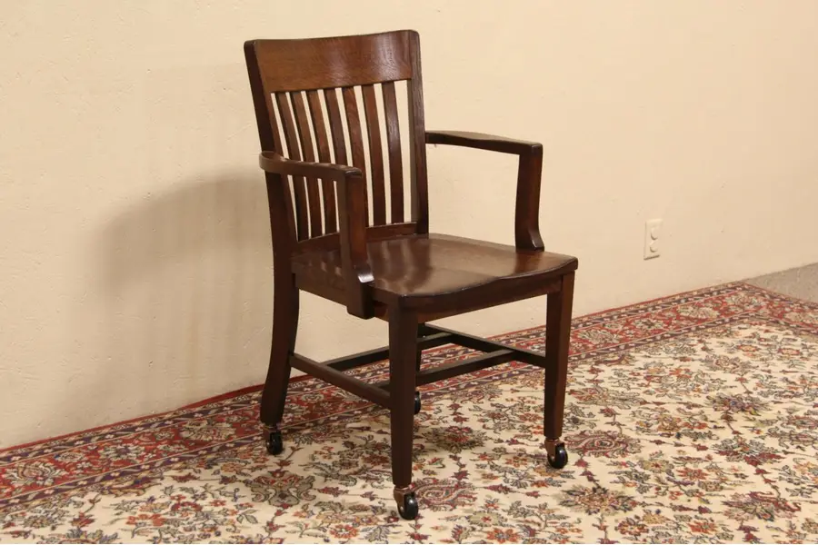 Photo of Oak Quarter Sawn 1910 Antique Desk Chair with Wheels