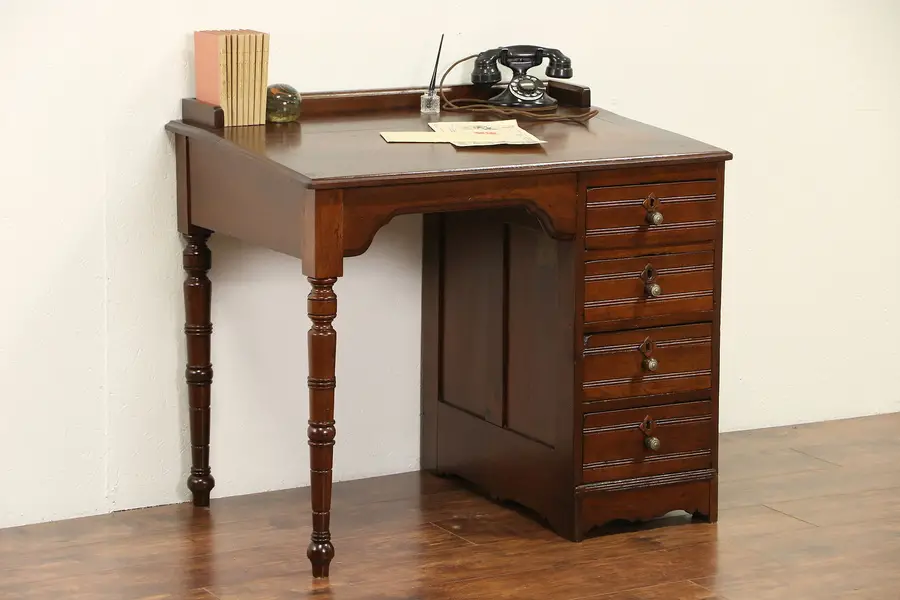 Photo of Victorian Eastlake 1880 Antique Walnut Desk, Bookshelf Gallery