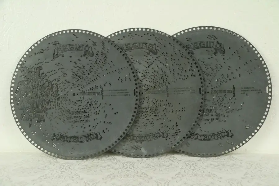 Photo of Three Antique 15 1/2" Regina Music Box Discs
