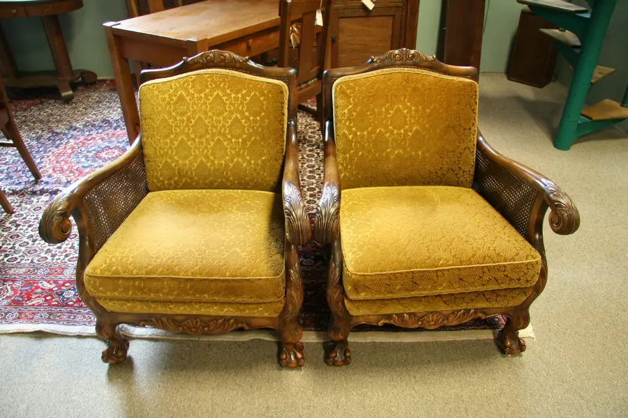 Photo of Pair Carved Armchairs with Mohair