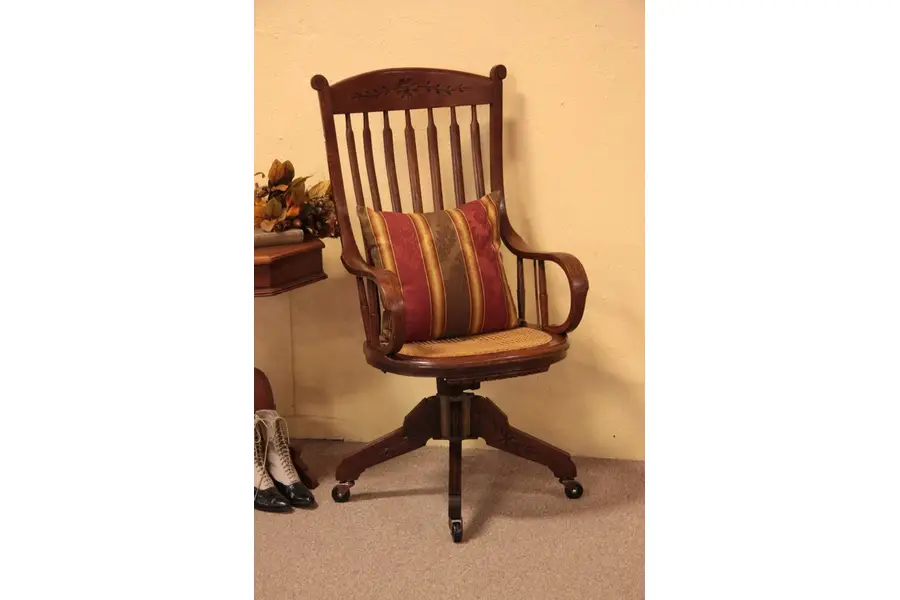 Photo of Victorian Oak Spoon-Carved Swivel Desk Chair