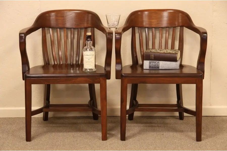 Photo of Pair of Antique Walnut Banker's Armchairs