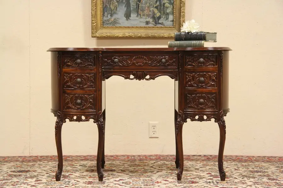 Photo of Carved Kidney Shape 1930 Antique Desk