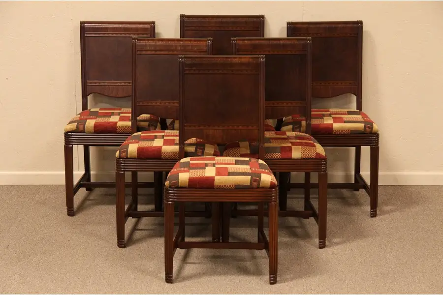 Photo of Set of 6 Antique Art Deco Waterfall Dining Chairs