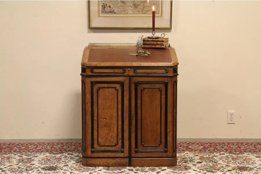 Photo of Victorian Antique Swivel Desk, Leather Top