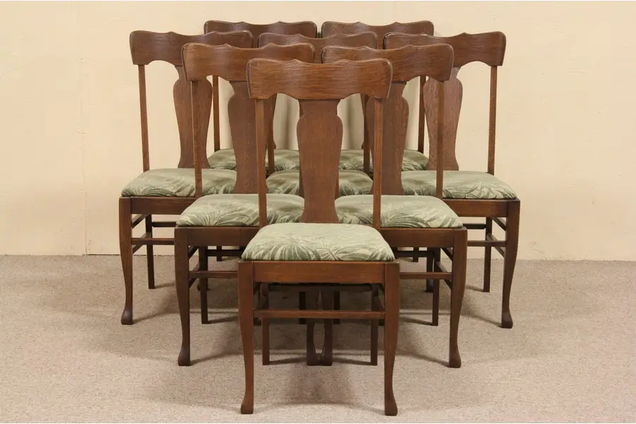 Photo of Set of 8 Antique Oak 1900 Dining Chairs