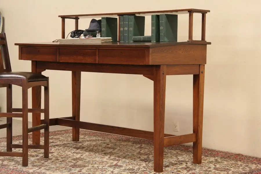 Photo of Railroad Station Stand Up 1900 Antique Craftsman Oak Desk