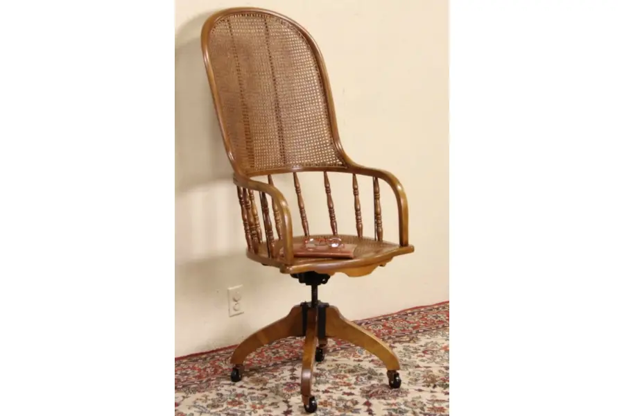 Photo of Victorian Antique 1890 Caned Swivel Adjustable Desk Chair