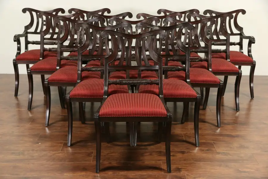Photo of Councill New Orleans Signed Set of 14 Mahogany Vintage Dining Chairs