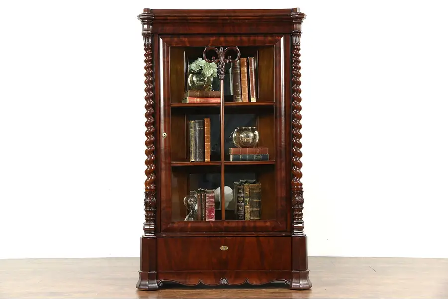 Photo of Empire Antique Austrian 1840 Carved Mahogany China Curio Display Cabinet