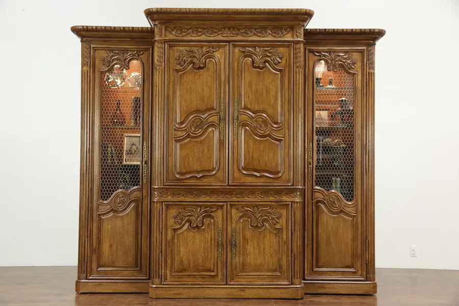 Photo of Carved Entertainment Center Armoire Display Cabinet, Signed Marge Carson