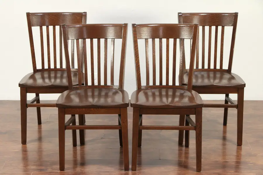 Photo of Set of 4 Antique Oak Library, Office or Dining Chairs, Marble & Shattuck