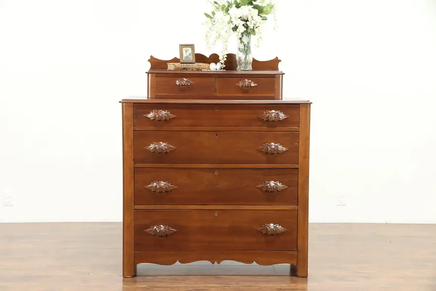 Photo of Victorian Antique 1860's Cherry Chest or Dresser, Carved Pulls