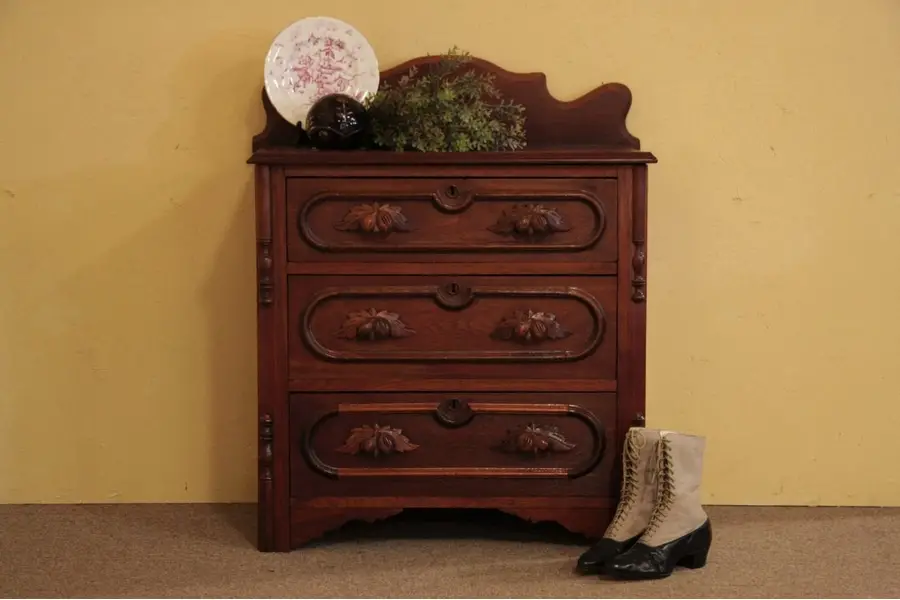 Photo of Victorian 1860 Walnut Chest or Commode, Carved Pulls