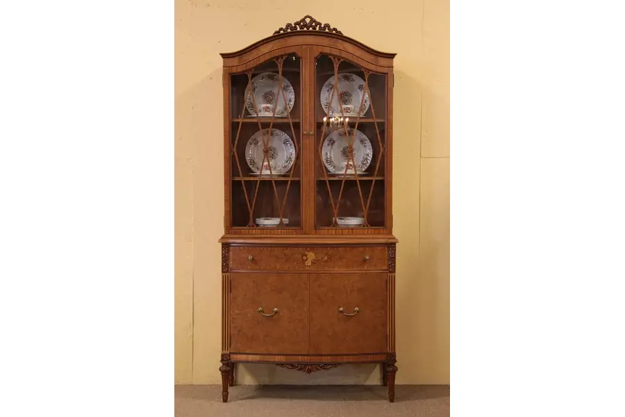 Photo of Antique Satinwood China Cabinet with Marquetry Inlay