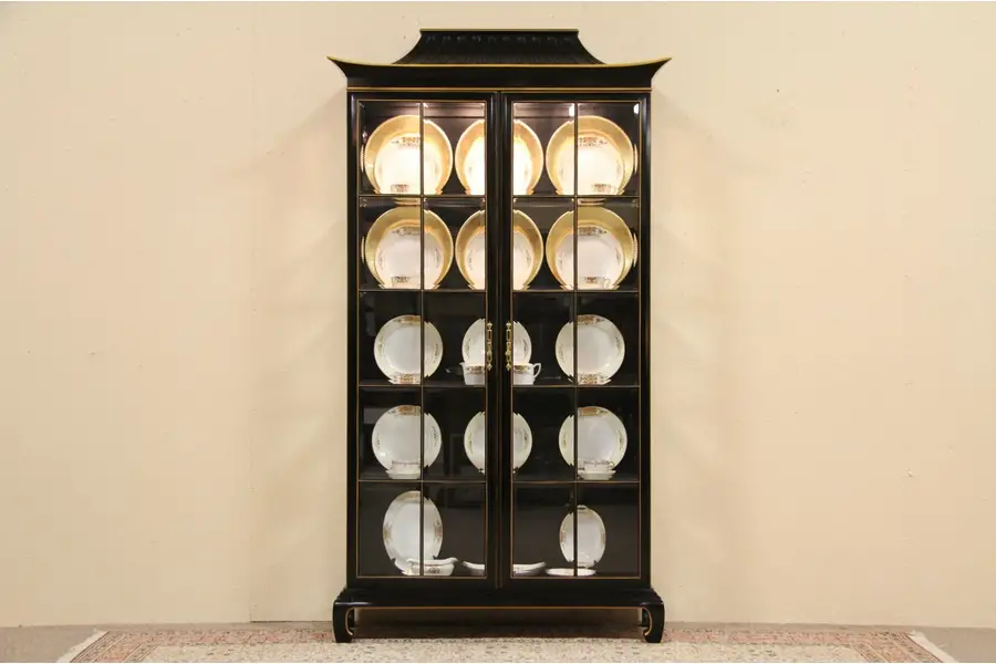 Photo of Asian Curio Display Cabinet, Beveled Glass